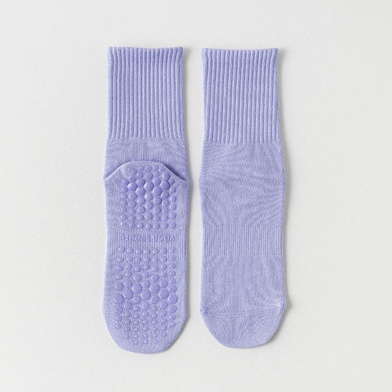 Ladies Spring and Autumn Pure Cotton Fitness Yoga Pilates Non Slip Sports Floor Mid Tube Socks