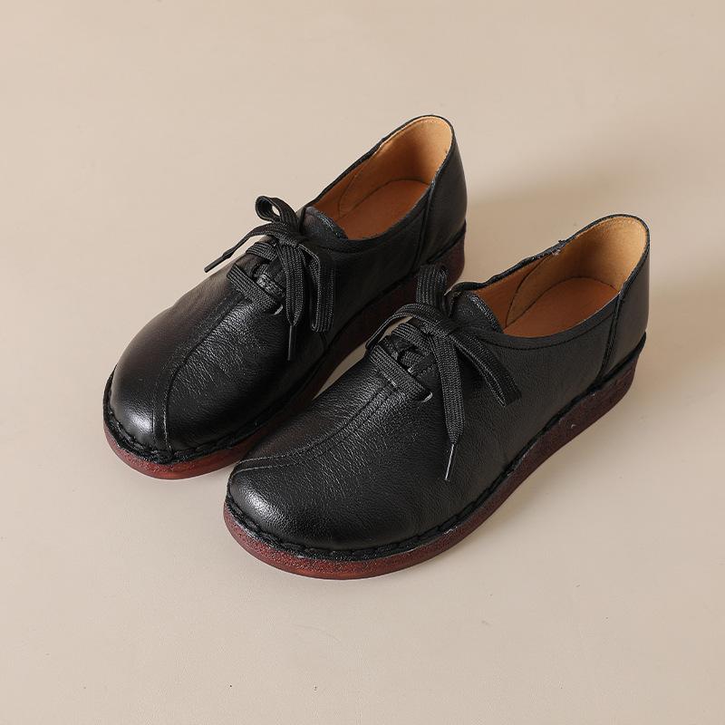 Johnature Женские туфли-лоферы из натуральной кожи, мягкая подошва, повседневные, однотонные, универсальные, на шнуровке