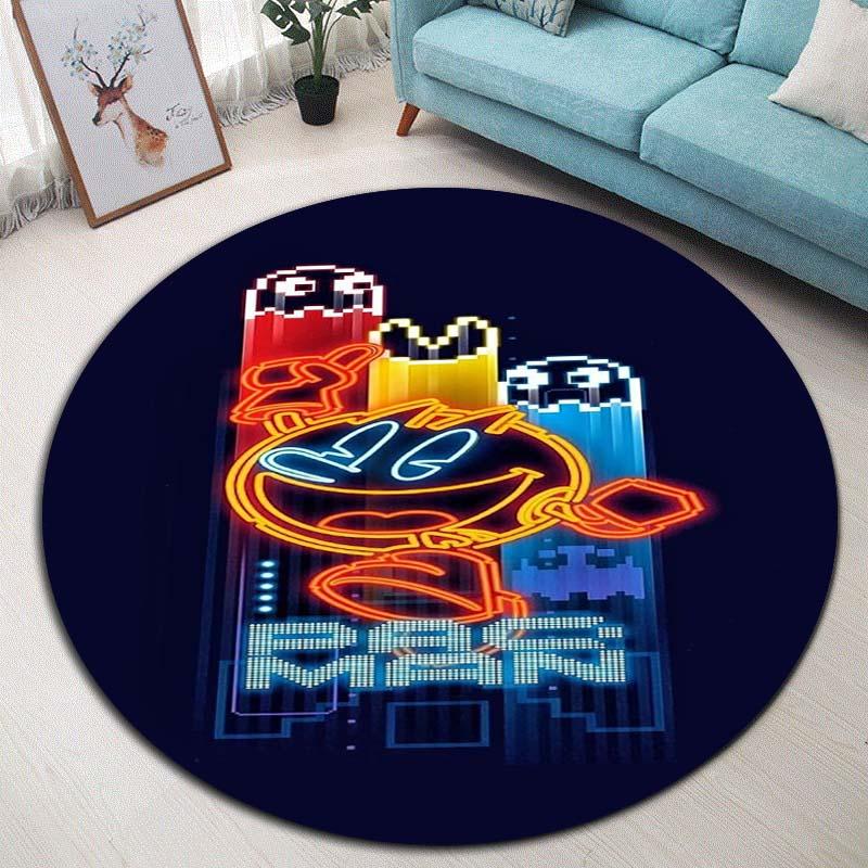 Круглый ковер Pac-Man Arcade Pattern Мягкий ковер Противоскользящий коврик для пола для декора игровой комнаты
