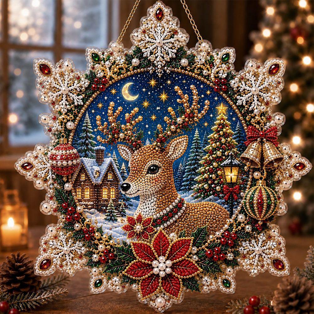 Snowflake Shape Christmas Hanging Ornament Acrylic Board Hanging Suncatcher  Home Wall Hanging