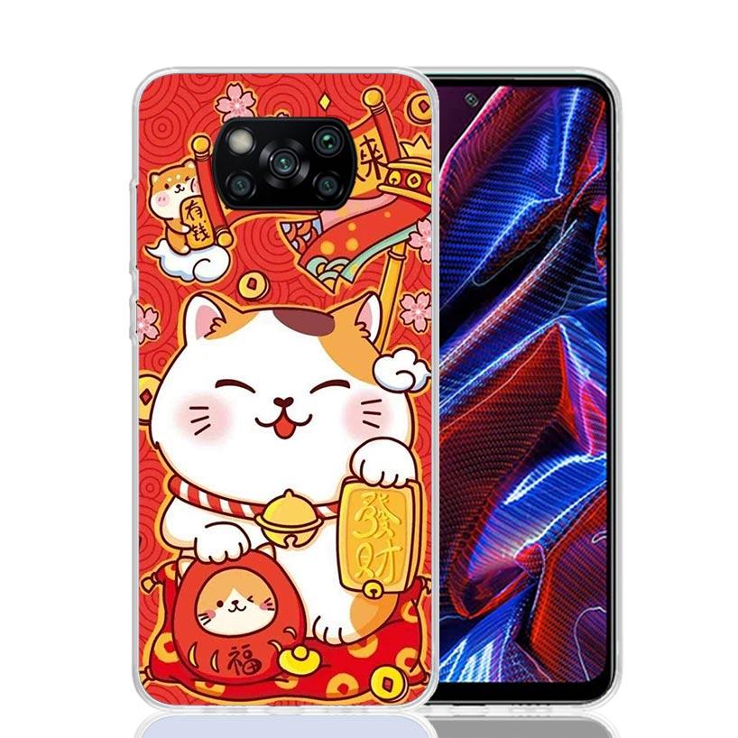 Счастливый Кот Манеки Неко Японский Чехол Для Телефона Для Xiaomi Poco X7 X6 X5 Pro F7 Ultra Redmi 15C 15 13 13C 12 12C 10 10A 10C 9 9A 9C 9T