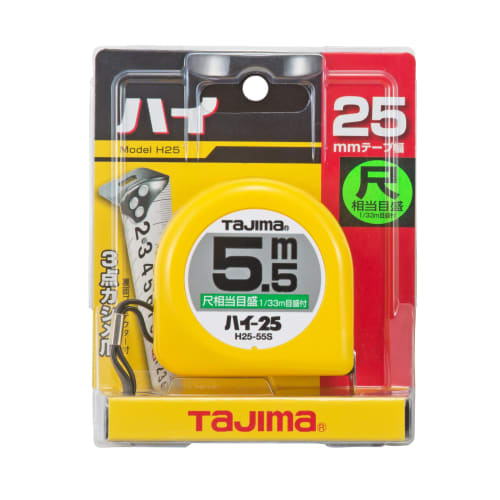 TAJIMA Convex 5.5m X 25mm High 25 Shaku Equivalent Scale with Graduations H2555SBL