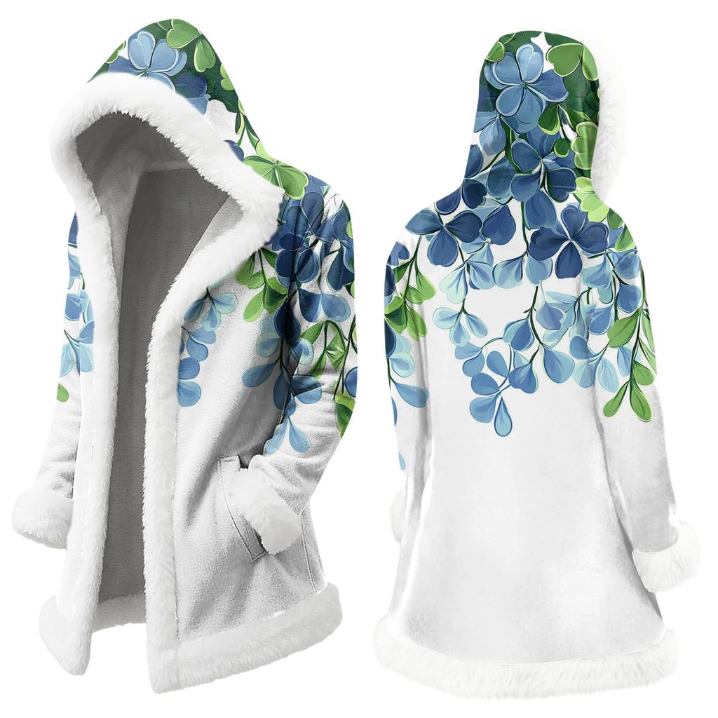 Unisex Casual And Fashionable Plush Collar Hooded Long Sleeved St. Patrick's Print Jacket