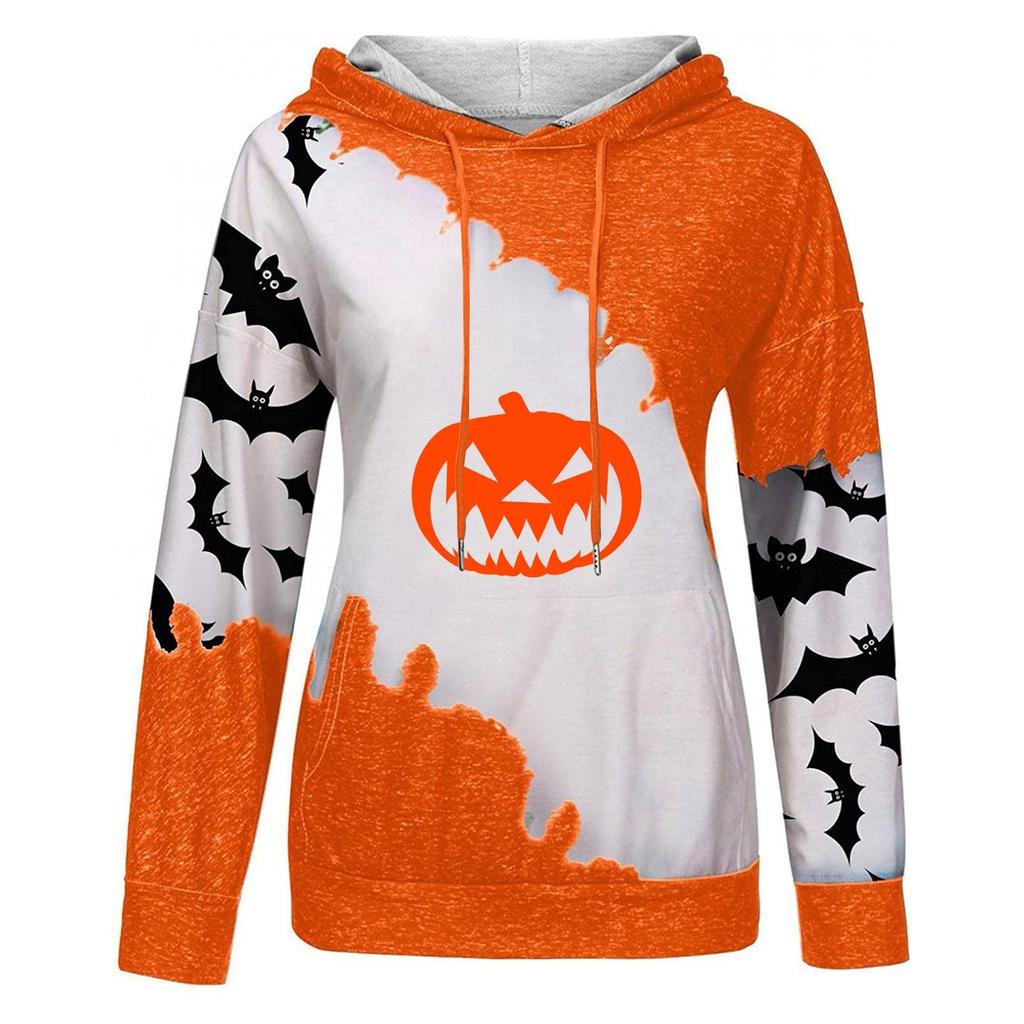 Women's Casual Fashion Halloween Print Long Sleeve Pullover Hooded Top