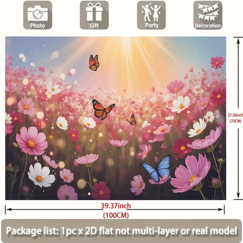 2D Spring Flower Butterfly Backdrop, Dreamy Garden Photography Background