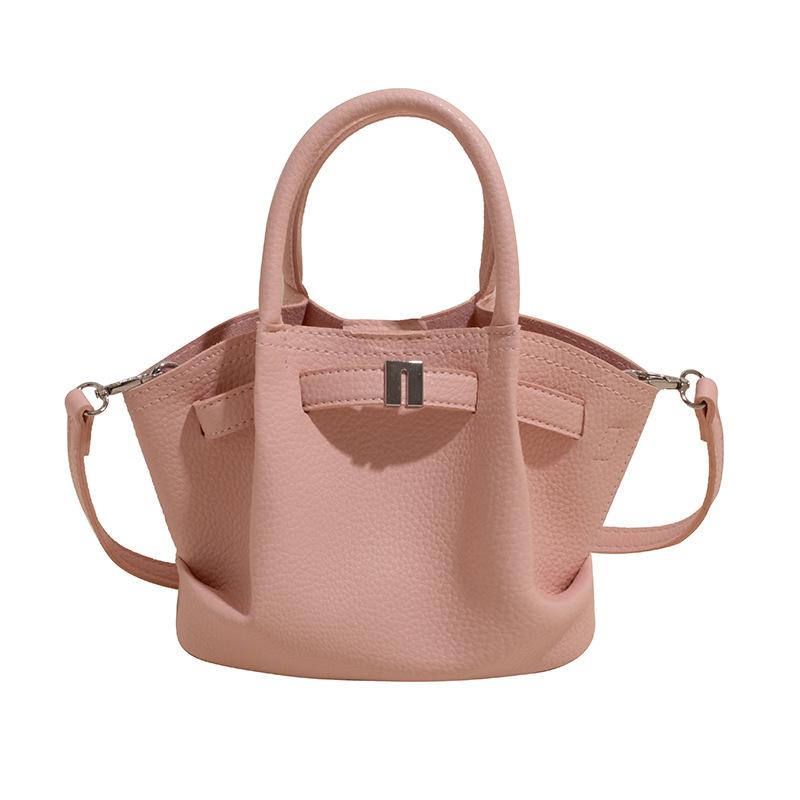 2025 New High-grade Texture Lychee Pattern Temperament Portable Pleated Bucket Bag Versatile Fashion Simple Messenger Women's Bag