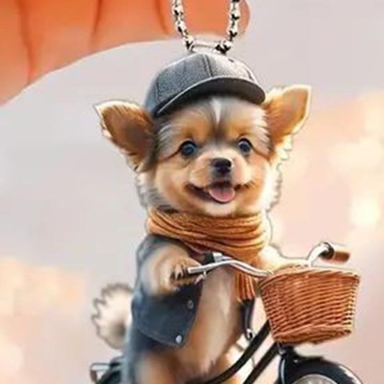 Рождественское украшение Смешная подвеска Собака на велосипеде Акриловая 2D мультяшная животная подвеска для рождественской елки, дома, автомобиля