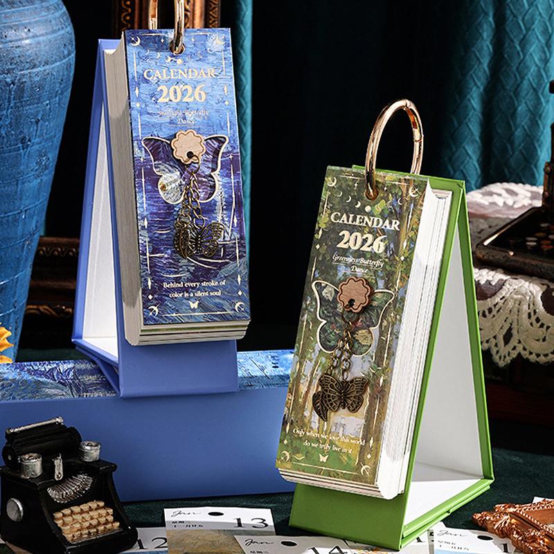 2026 Desk Calendar Vintage Oil Painting Inspirational Quotes One-Way Page Turn Daily Planner