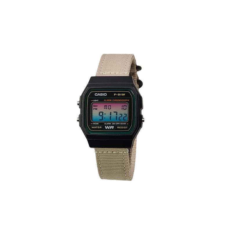 Casio Кастомизированные часы модифицированная серия черный корпус из смолы водонепроницаемость F-91W-3 модифицированные-Сюэцзянь Цин Кварцевые Белый Ремешок Зеленый Циферблат