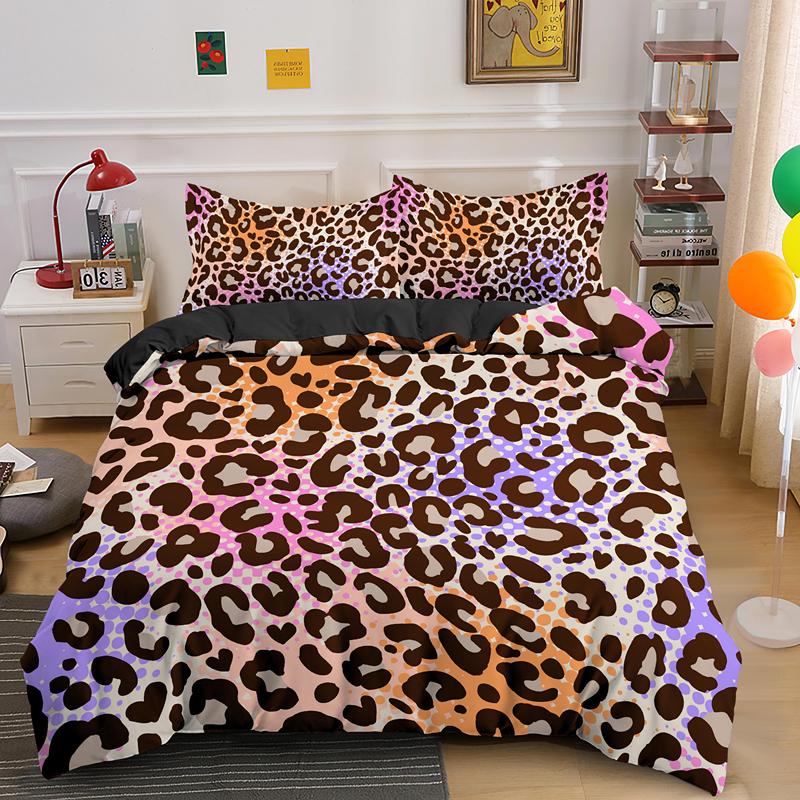 Leopard Print King Queen Duvet Cover Brown Cheetah Skin Pattern Bedding Set For Teens Girl Women Leopard 2/3pcs Soft Quilt Cover