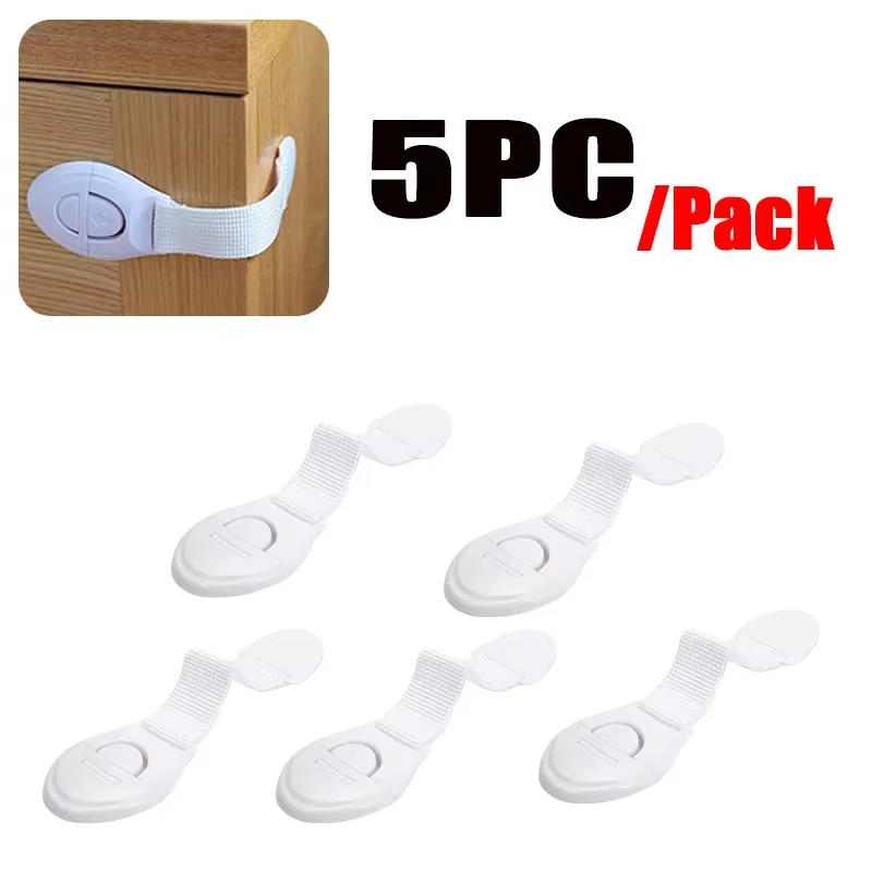 5pcs/10pcs White Safety Locks No-Drill Drawer and Door Latches Child Baby Safety Lock Cupboard Drawer Cabinet Door Fridge Security Protector Locks