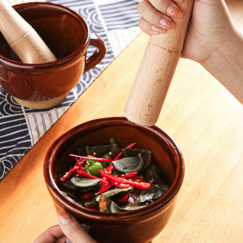 Rustic Style Garlic Grinding Bowl Non-Slip Base Garlic Grinder Kitchen Herb Grinding Mortar Spices