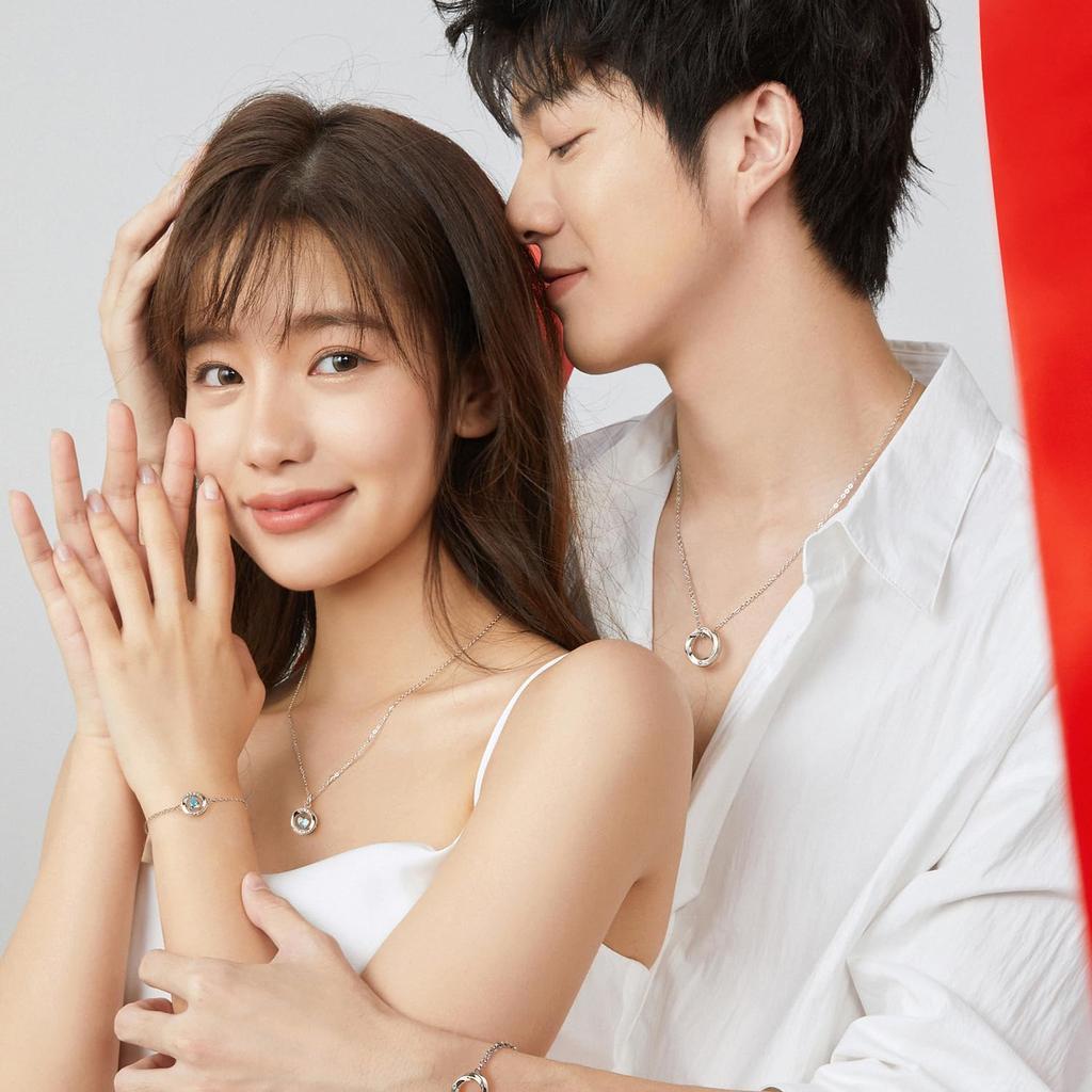 Парное ожерелье «Влюбись в мотив» Циркониевое ожерелье, набор из 2 унисекс серебряных S925 стерлингового серебра, парный рождественский подарок на годовщину