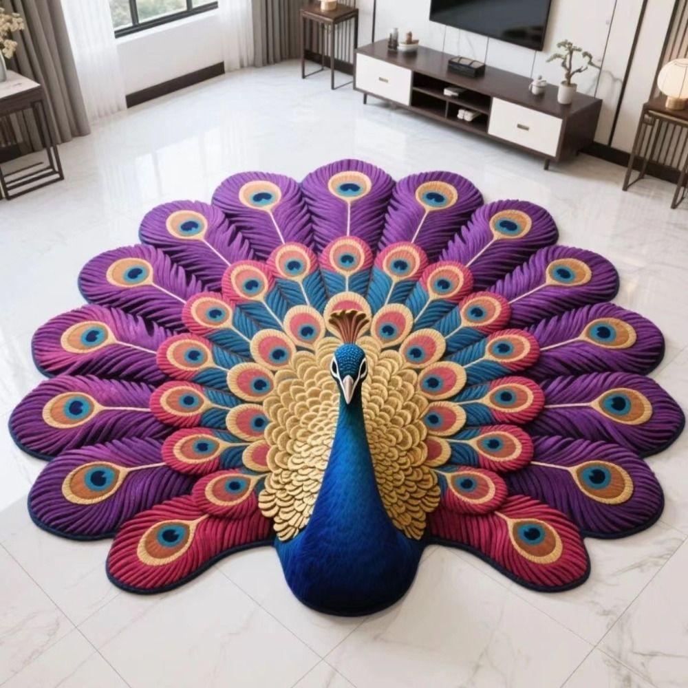 Special-shaped Peacock Carpet Soft Absorbent Peacock Mat 60x60cm/100x100cm Non-slip Bathroom Floor Mat
