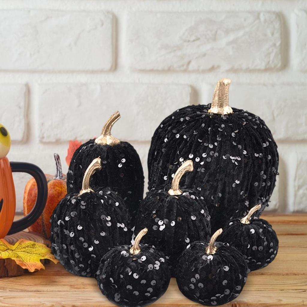 7 штук Искусственные Тыквы с Блестками Ассорти Вельветовые Тыквы Искусственные Осенние Украшения