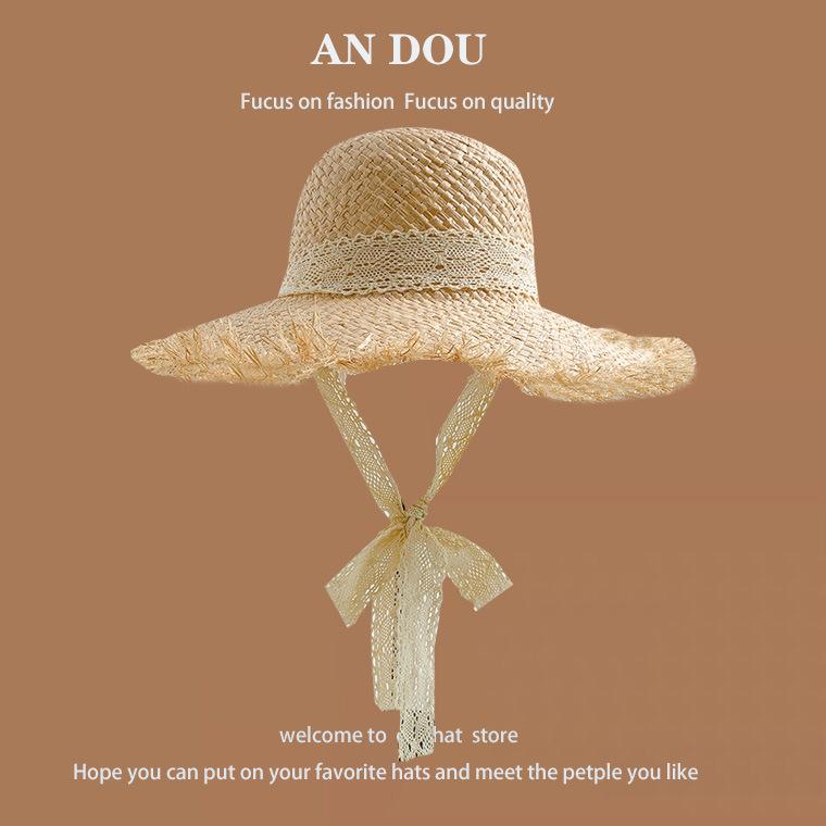 Весенне-летняя милая соломенная шляпа с диким плетением, женская солнцезащитная шляпа для моря, солнцезащитный крем для рыбалки, шляпа с большими полями, показывающая лицо, маленькая шляпа-горшок, прилив