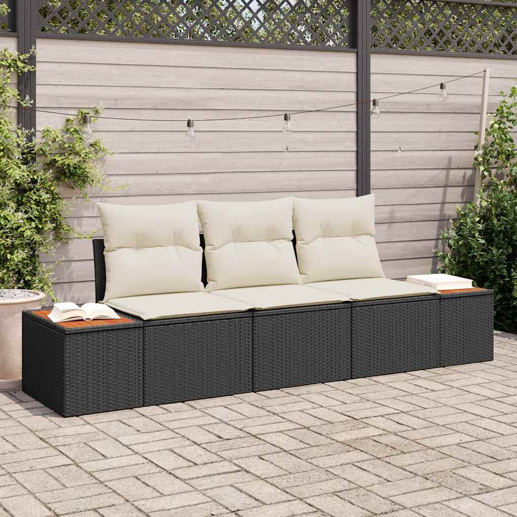 Garden Sofa Set with Cushions 3 pcs Black Poly Rattan