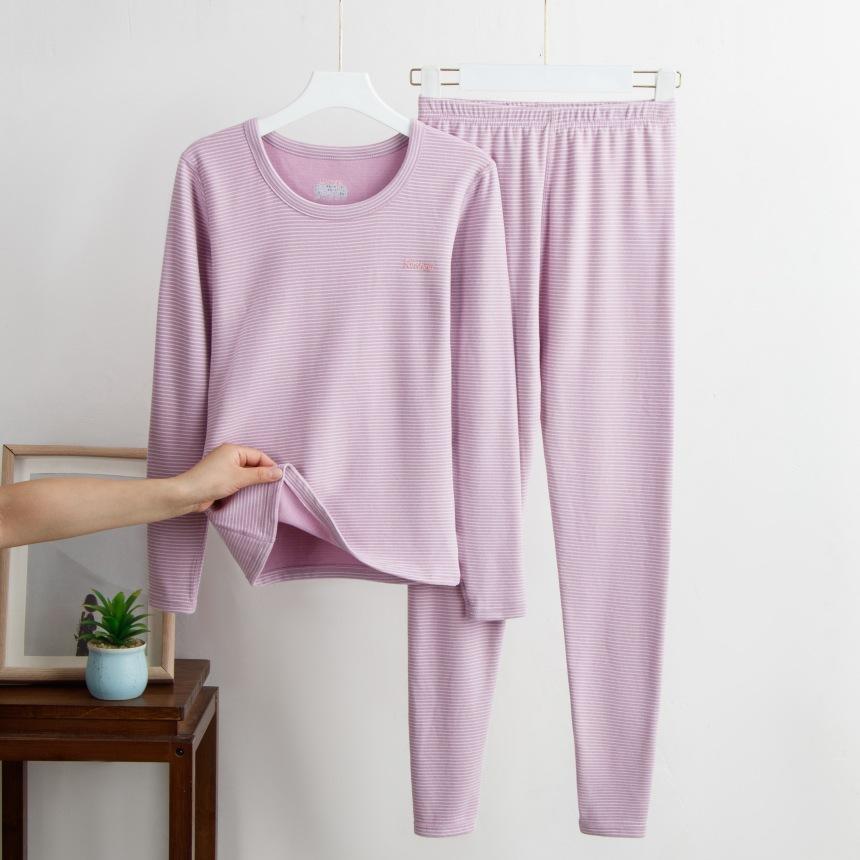 Осень и Зима Кашемир Шелк Круглый Вырез Термокостюм Полосатое Термобелье Модели для Мужчин и Женщин Базовое Белье