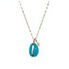 [Q8599] - Designer Steel Necklace 'Cowrie' Turquoise Gold - 20x13 Mm