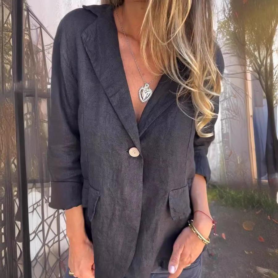 Women Soft Breathable Thin Coat Spring Plus Size Vintage Button Down Blazer Casual Solid Color Autumn Lapel Blazer Coat Ladies