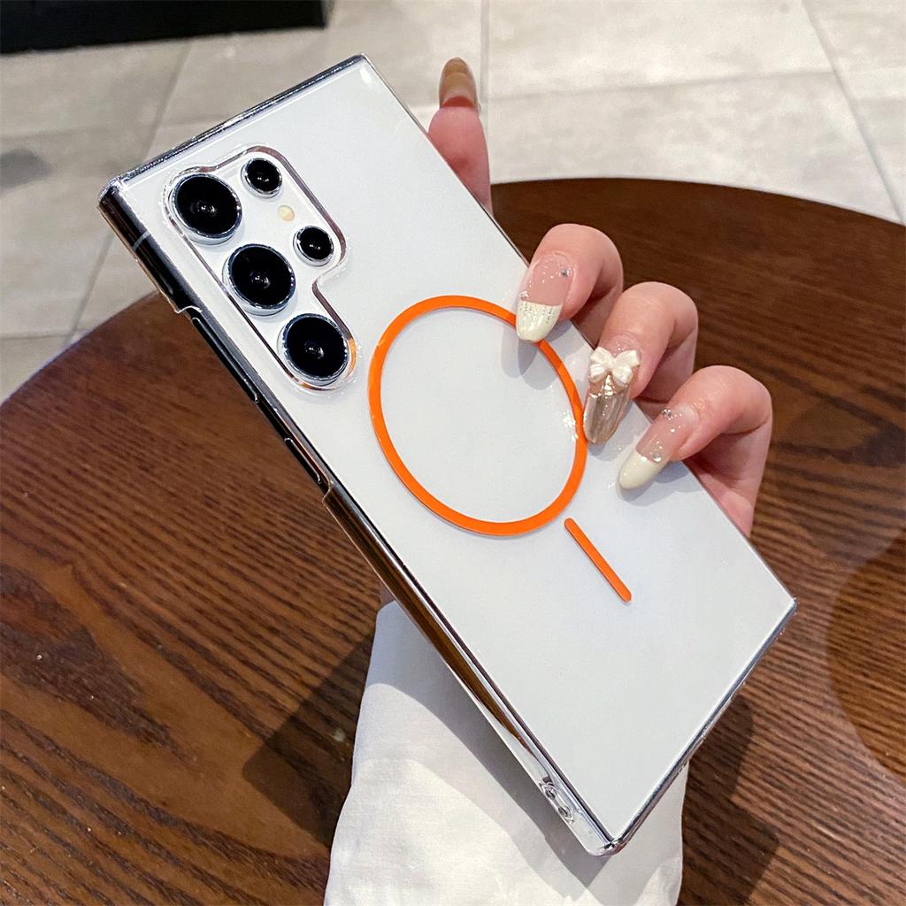 Простой чехол MagSafe для телефона S25 S24 для Samsung Galaxy S25 Ultra S24 Plus S24 FE Кристальная беспроводная зарядка Жесткая прозрачная поликарбонатная накладка