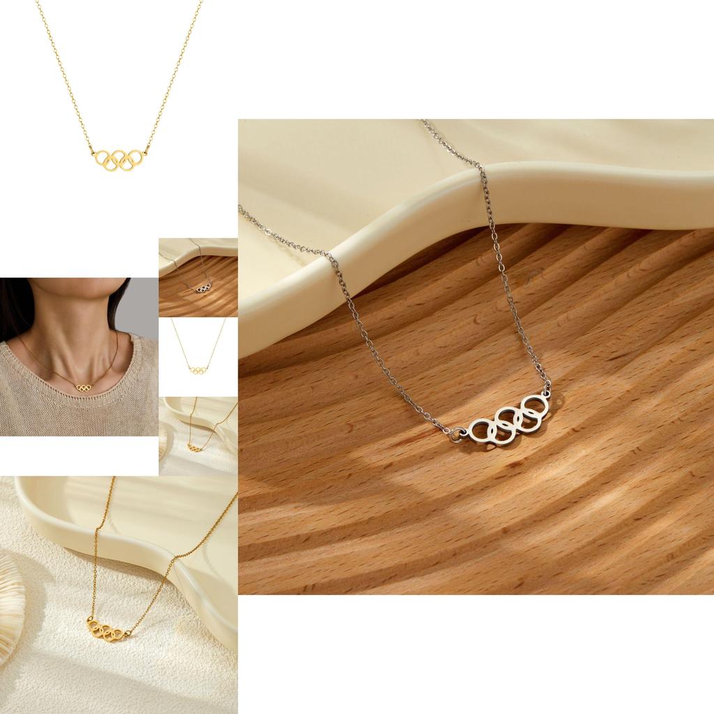 Модное ожерелье-подвеска с пятью кольцами из 18-каратного золота и серебра из титановой стали для шикарной повседневной носки