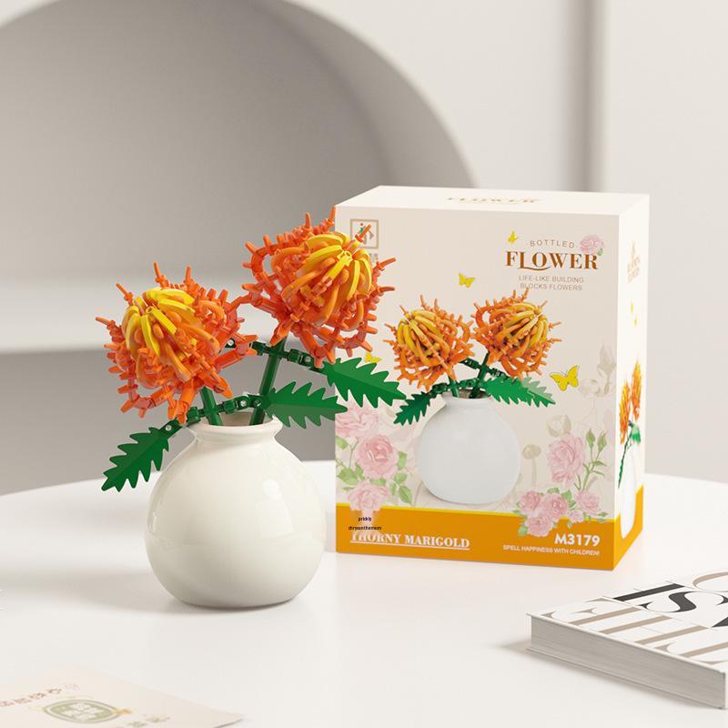 DIY Micro-Particle Building Blocks: Rose Sunflower Flower Basket Educational Toy & Desktop Ornament