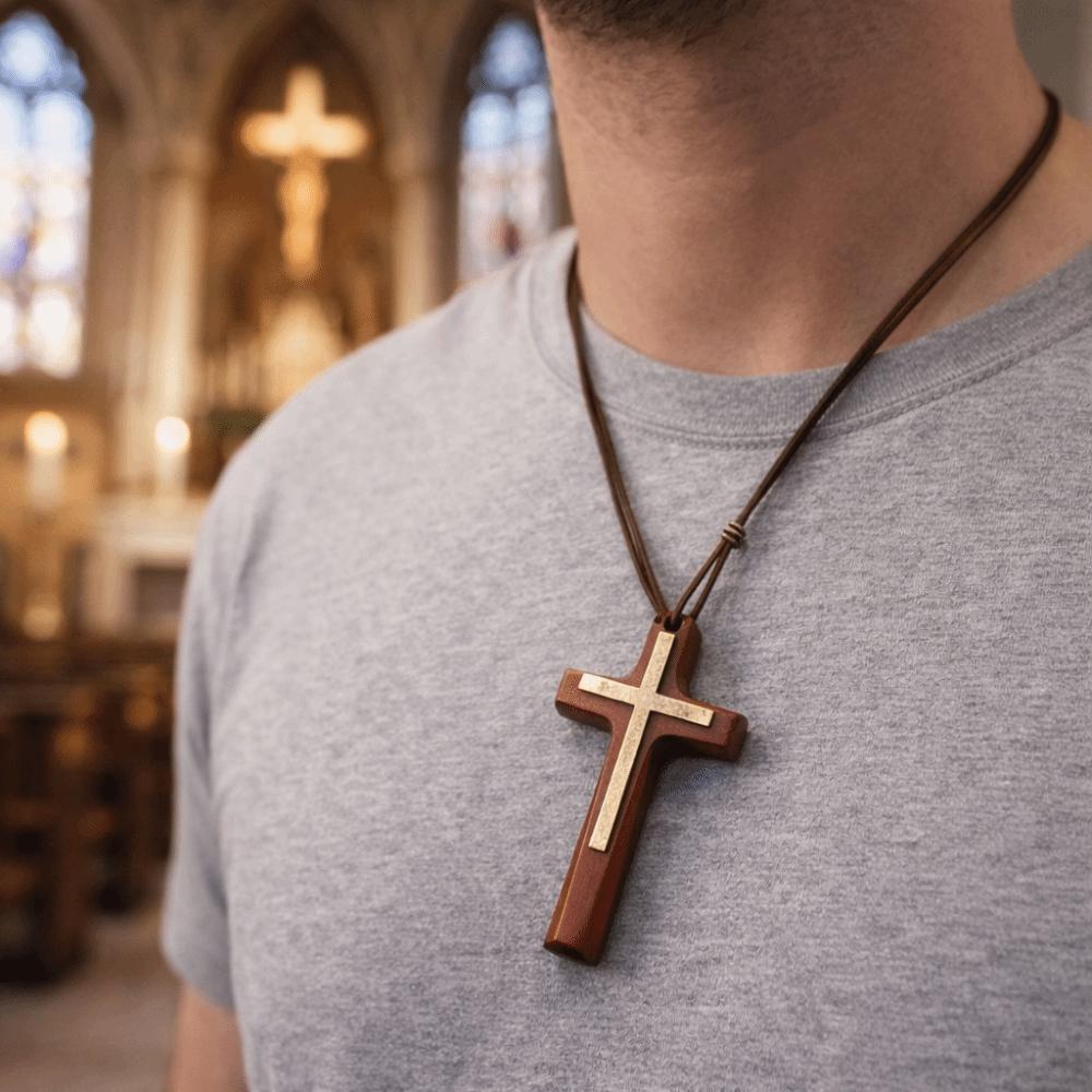 Unisex Design Rope Choker Chain Blessing Hanging Ornaments Wooden Cross Pendant Gift