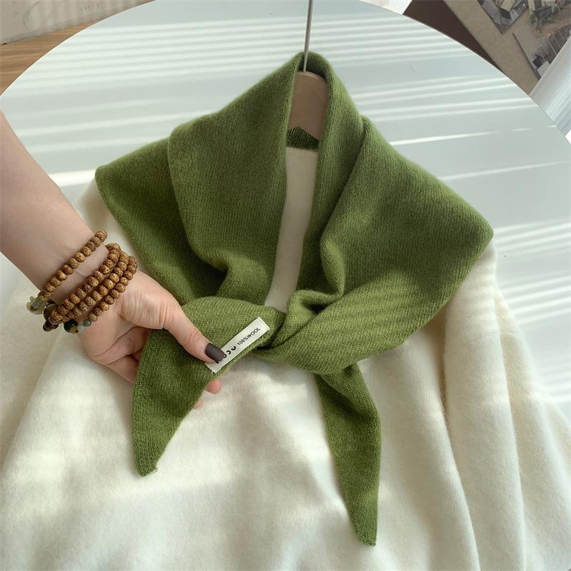 Wool Knitted Triangle Scarf Shawl Women's Autumn and Winter Thermal Headscarf Multi-functional Thermal Versatile Small Scarf Women