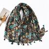 Fresh and Elegant Red Petal Mixed Printed Tassel Scarf for Women  Cotton and Linen Scarf for Travel Decorative Shawl
