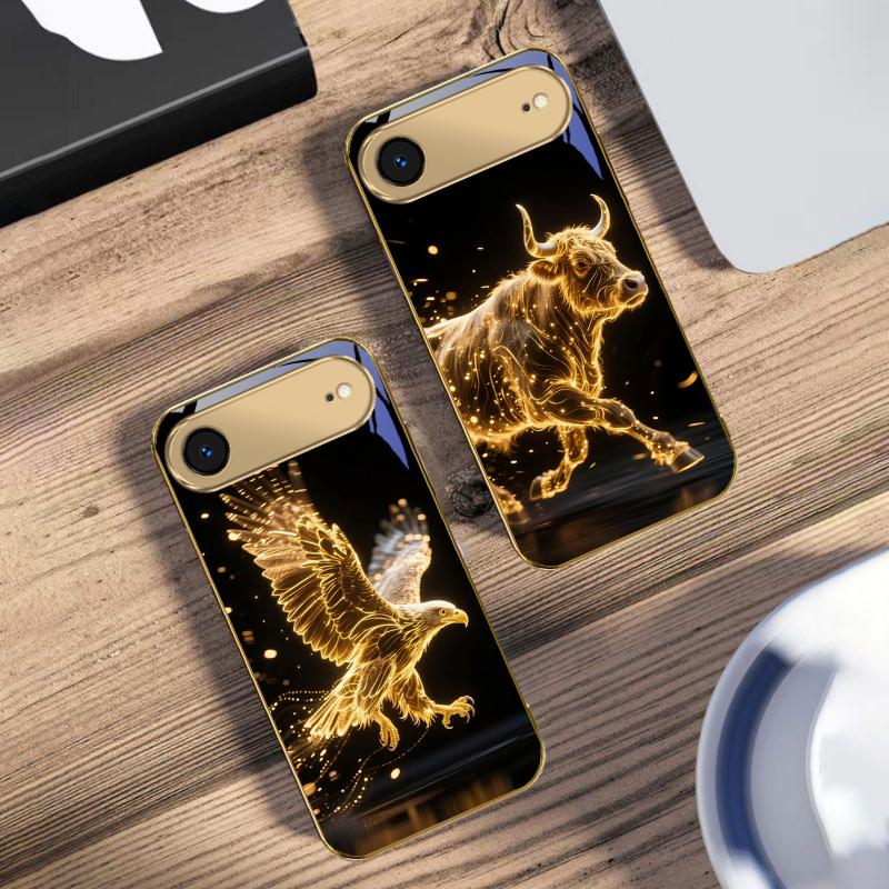 Золотой Дракон Тотем Для IPhone 17Pro Max 16 17 Pro 15 Pro 14 13 Plus 12 Mini 11Pro Max XR 16E 17Air Золотой стеклянный чехол для телефона