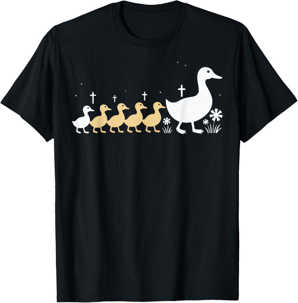 Minimalist Mother Duck with Ducklings Silhouette TShirt Funny Cute Casual Cotton Graphic Tee Unisexs Clothing Tops Camiseta