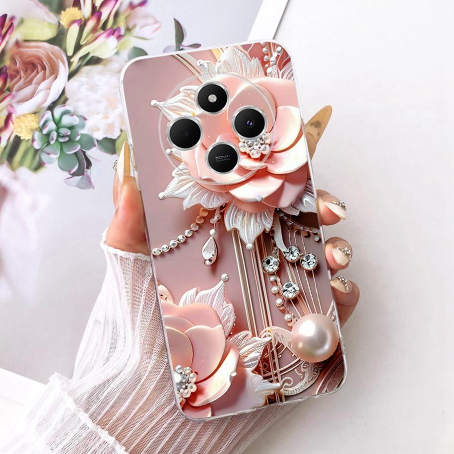 For Xiaomi Redmi 14C Case Poco C75 Transparent Cover Fashion Flower Soft Silicone Bumper For Xiaomi Redmi A4 A3 Pro PocoC75 Etui