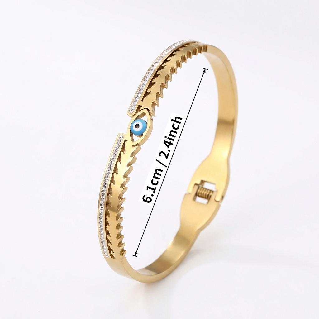 Rinhoo Stainless Steel Bracelet for Women Luxury Zircon Evil Eye Open Bangles Waterproof Jewelry Lucky Amulet Gift