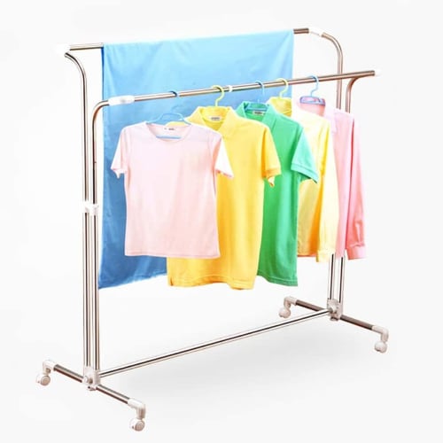 BAOYOUNI Balcony Drying Rack, Clothes Drying Stand with Casters, Extra Large Laundry Dryer with Stainless Steel Wrapped Pipes and Rust-Resistant Treat