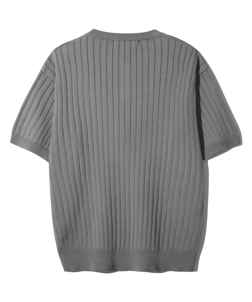 BASEMOMENT Ribbed Henley Neck Knit Cool Grey