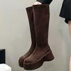 Fashion 2025 Winter Suede Warm Knee High Boots Women Fashion Wedge Platform Boots Non-slip Thick Bottom Heightening Elastic Knight Boots