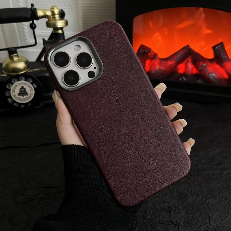 Винтажный кожаный чехол для телефона Magsafe Slim для iPhone 16 Pro Max 15 Pro 14 13 однотонный ударопрочный жесткий чехол-бампер из поликарбоната с магнитом