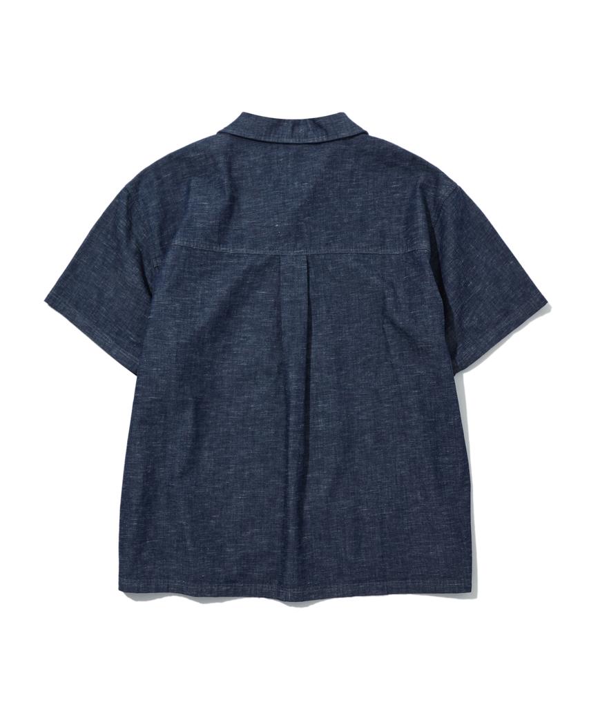 PENFIELD Washed Slub Denim Open Collar Short Sleeve Shirt Indigo_Fs2Wr02U