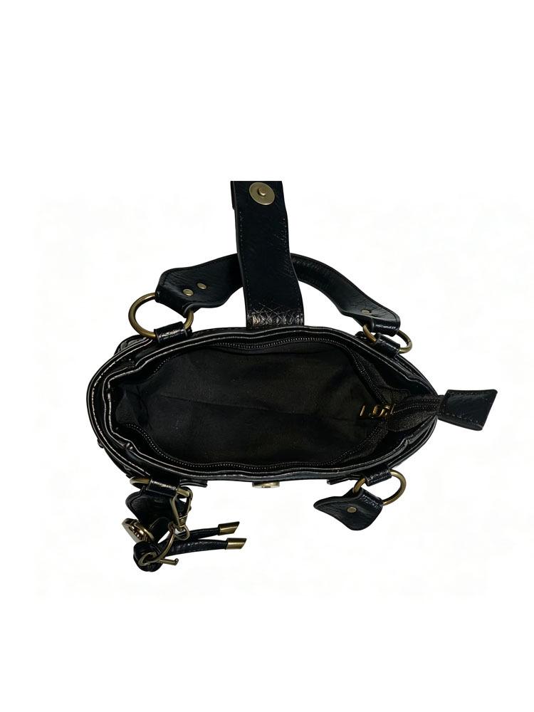 Women's Retro Studded Crossbody Bag with Two Buckles and Lychee Grain