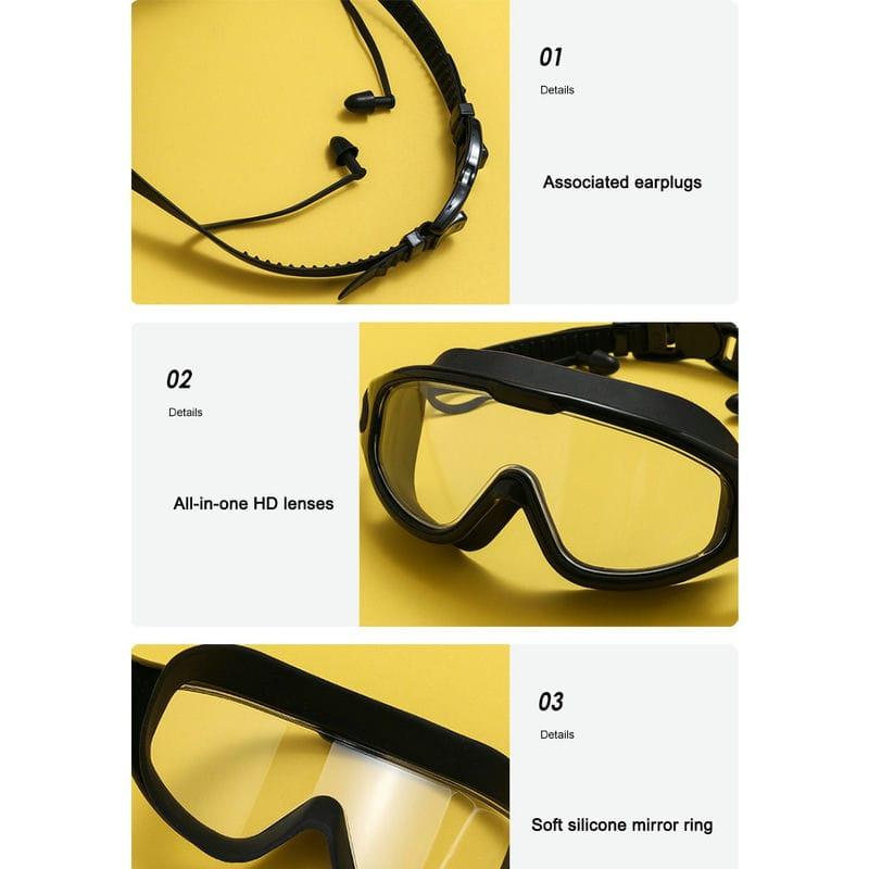 Adult Swimming Glasses Large Frame Diving Mask Soft Eyewear With Earplugs Men Women Water Sports Diving HD Anti-fog Eyewear