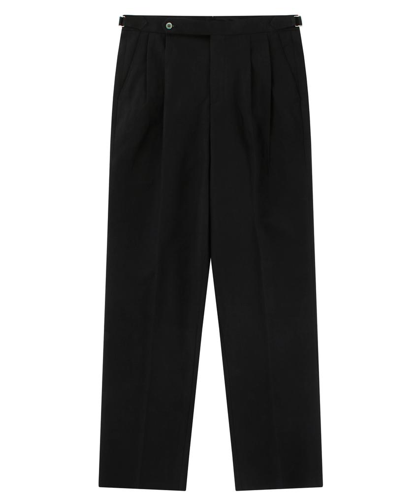 BELLIEF Linen / Cotton Twill Adjust 2Pleats Relaxed Trousers (Black)
