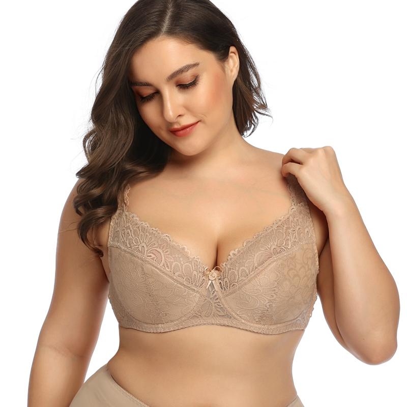 Женский бюстгальтер без подкладки, кружевные бюстгальтеры с полной чашкой, большие размеры 75, 80, 85, 90, 95 100, бюстгальтер без косточек с чашкой E с цветочным принтом
