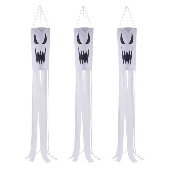 Halloween Ghost Windsock Flag 40 Inch Outdoor Hanging Decor Spooky Flying Ghost Wind Socks for Yard Patio Garden Pathway Tree Decor