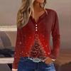 Women's T Shirt Tee  Print Button Long Sleeve Knit Sweater Daily Weekend Fashion Basic V- Neck Regular Top
