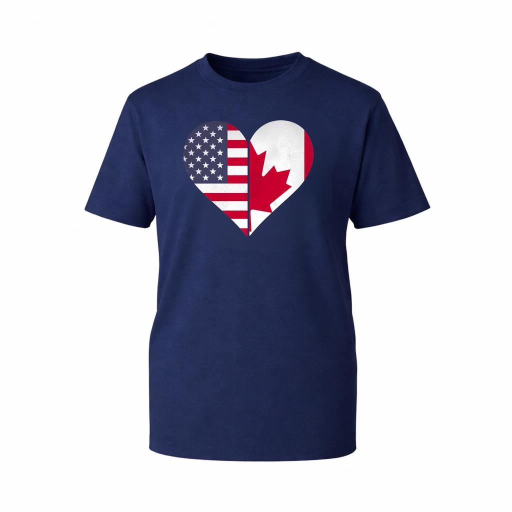 Summer Unisexs Tshirt Fashionable Trend Comfortable And Casual Us Canada Flag Heart Tshirt Distressed Cross Border Friends Tee