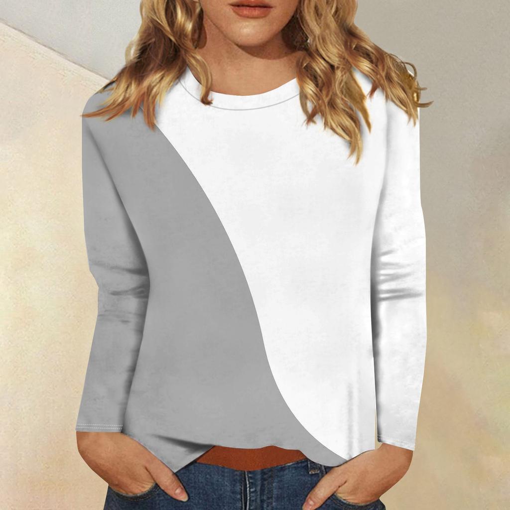 Женская модная повседневная футболка с круглым вырезом и длинным рукавом с принтом, топ
