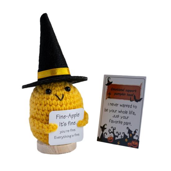 Halloween Wizard Hat Crochet Doll with Encouraging Card Emotional Support Handmade Knitting Positive Duck Pineapple