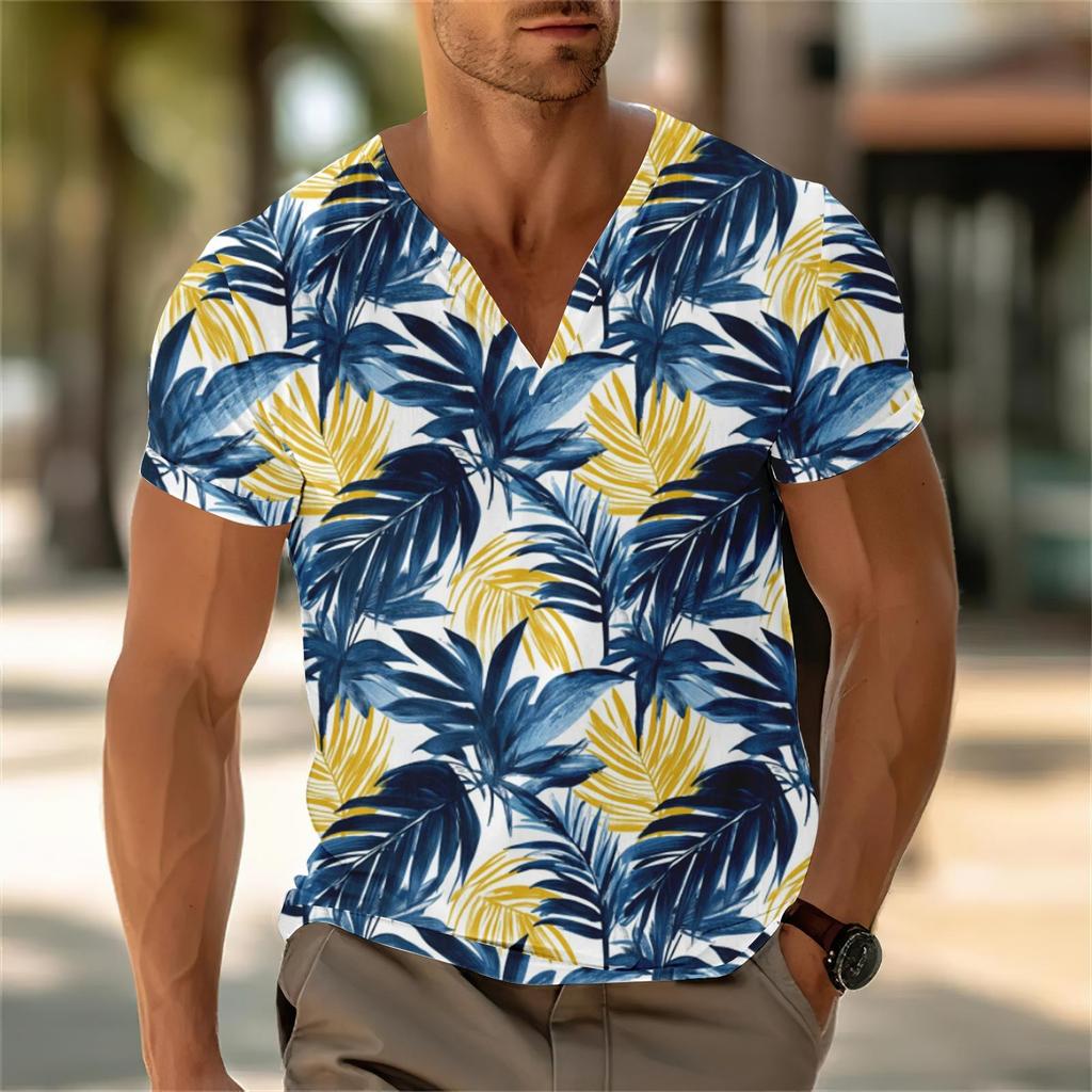 Мужской повседневный топ с V-образным вырезом и короткими рукавами, свободный повседневный модный топ для отдыха