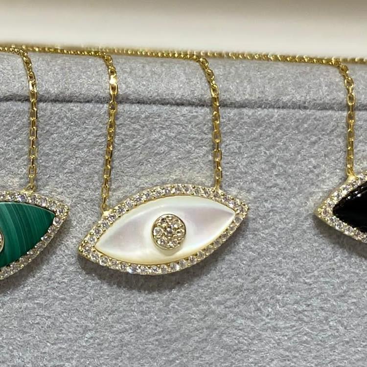 Набор: Ожерелье и Браслет "Глаз Дьявола" с Позолотой и Камнем Цирконий, Нержавеющая Сталь 18K, Европейский и Американский Стиль.